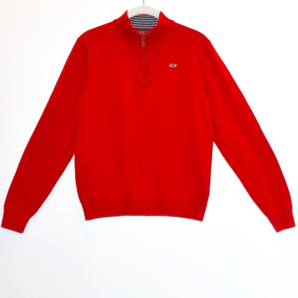 Vineyard Vines Boys Cotton 1/4-Zip Mock Neck in Firecracker Red - XL